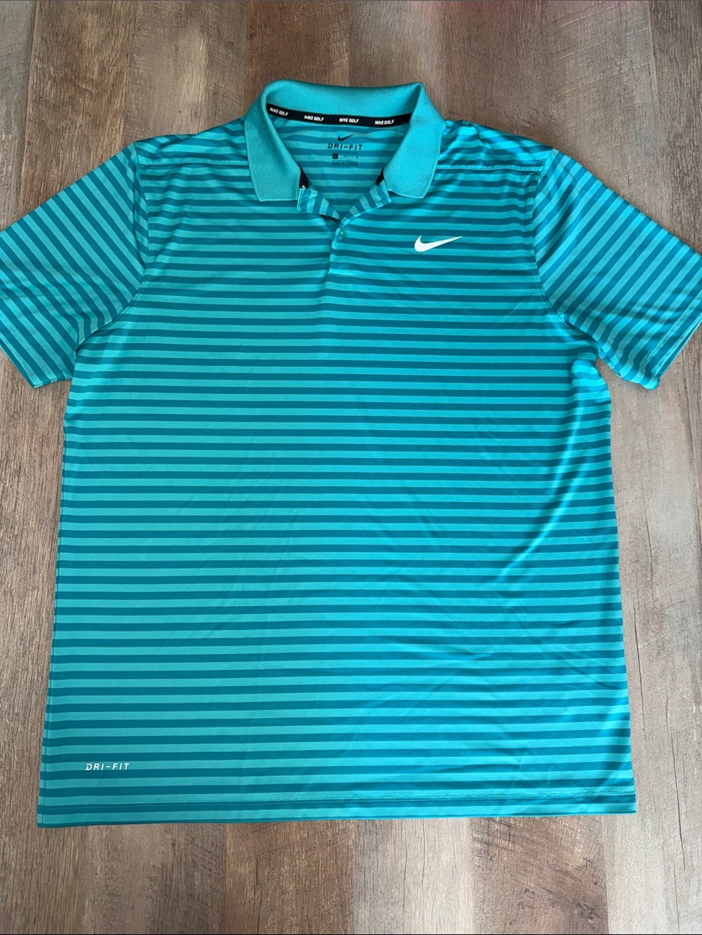 Nike Men's Dri-FIT Teal Striped Polo Shirt Large